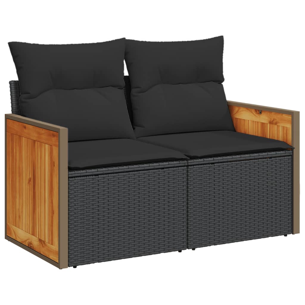 Vidaxl tuinbank 2-zits met kussens poly rattan zwart