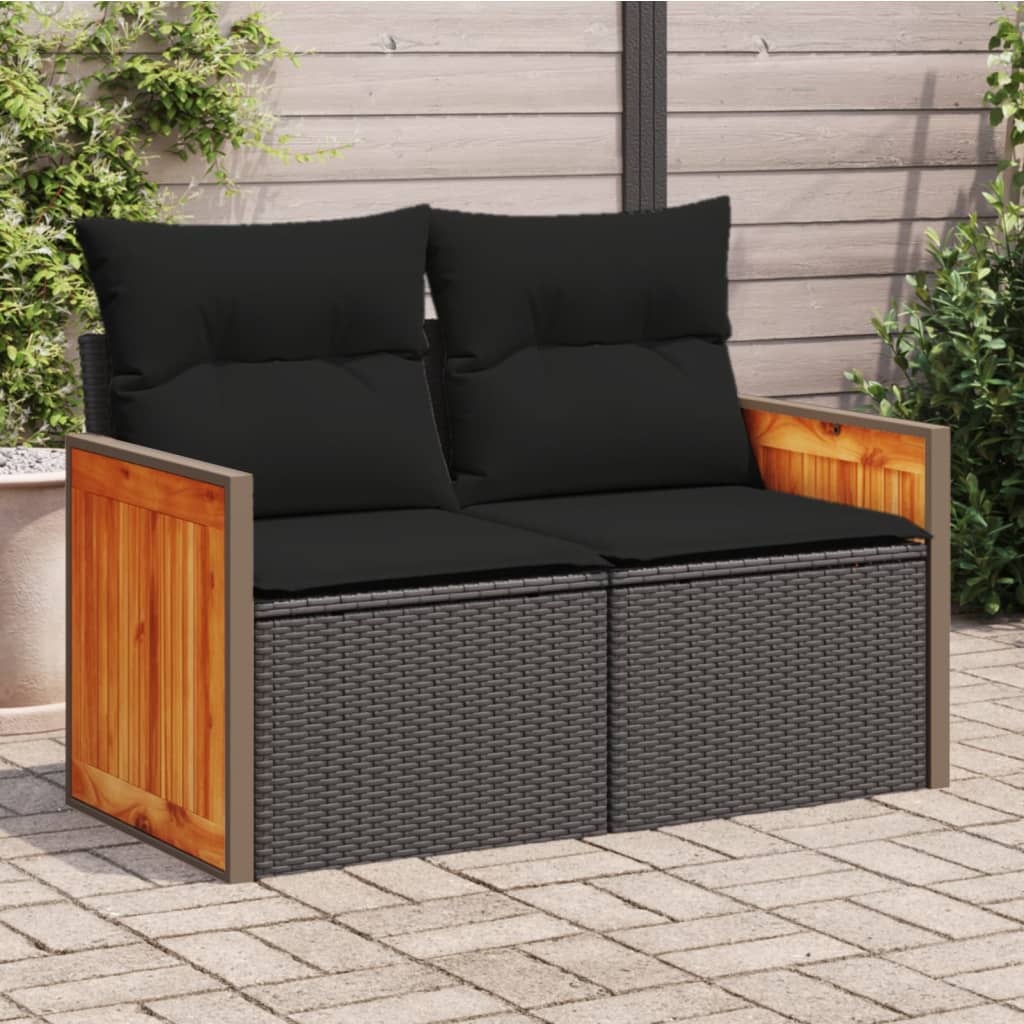 Vidaxl tuinbank 2-zits met kussens poly rattan zwart