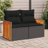 Vidaxl tuinbank 2-zits met kussens poly rattan zwart