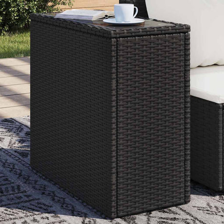 Vidaxl tuinbijzettafel met glazen blad 58x27,5x55 cm poly rattan zwart