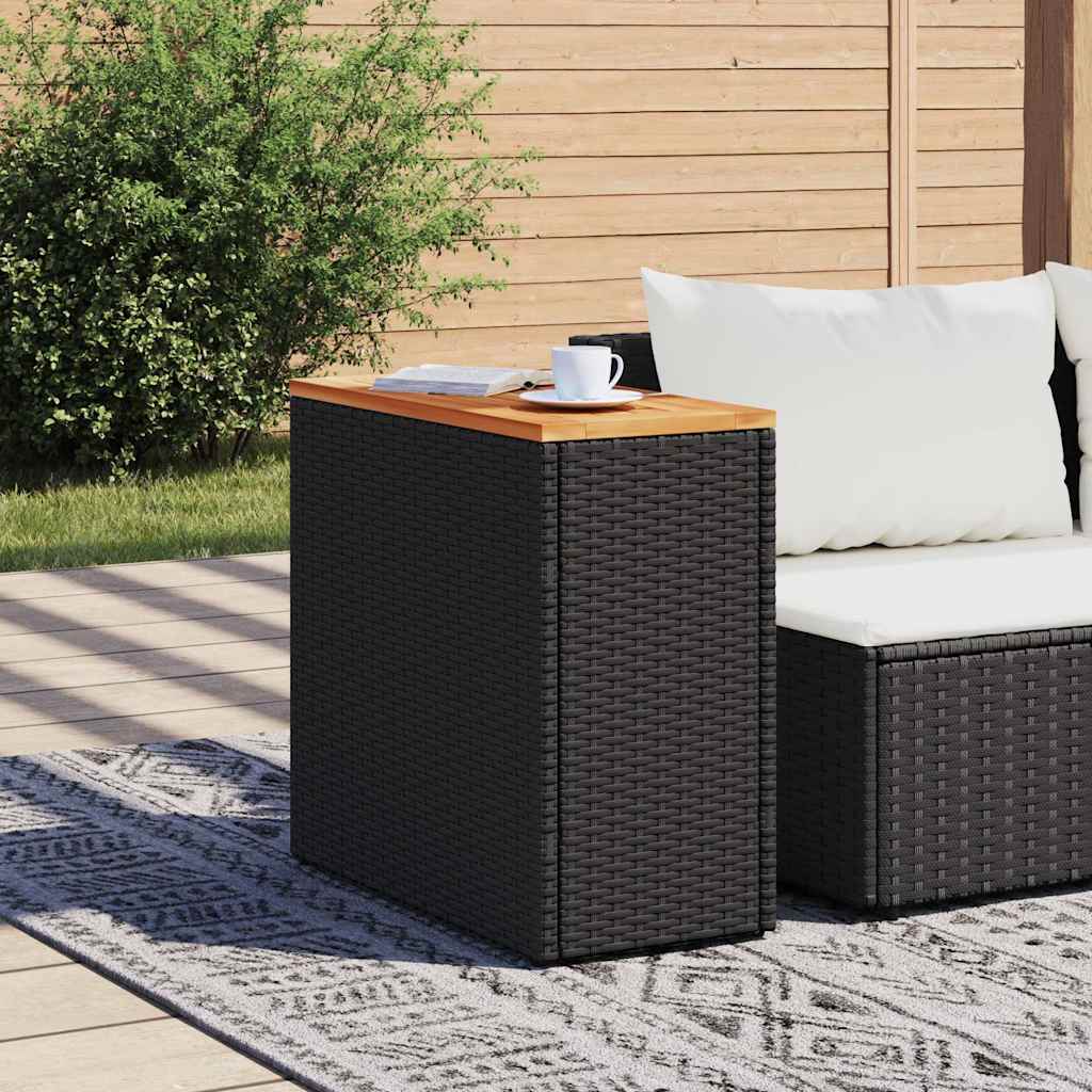 Vidaxl tuintafel met houten blad zwart 58x27,5x55 cm poly rattan