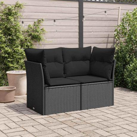 Vidaxl tuinbank met kussens 2-zits zwart poly rattan