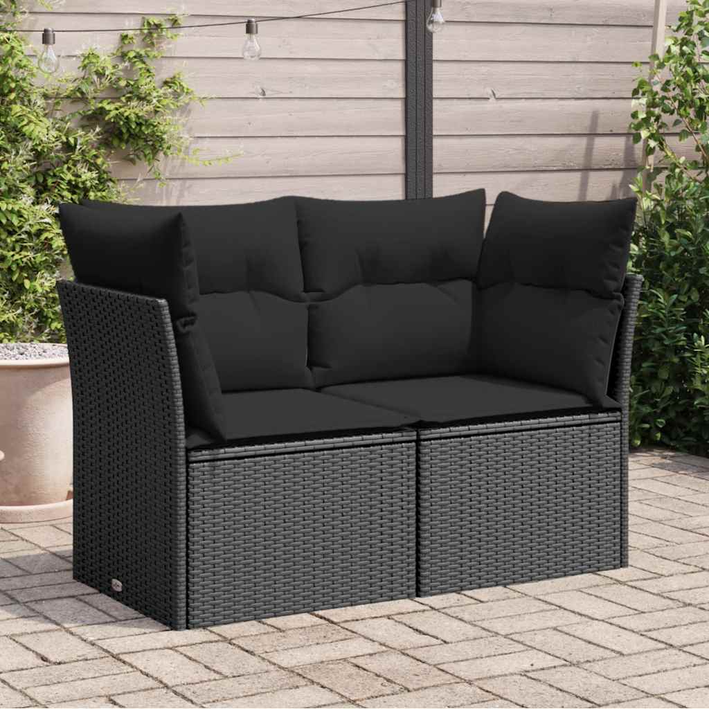 Vidaxl tuinbank met kussens 2-zits zwart poly rattan