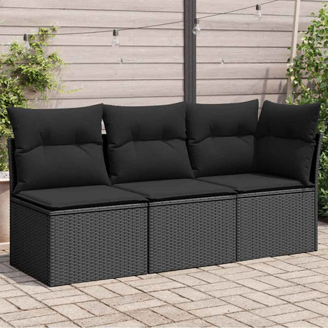 Vidaxl tuinbank met kussens 3-zits zwart poly rattan