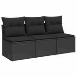 Vidaxl tuinbank met kussens 3-zits zwart poly rattan