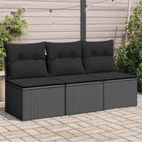 Vidaxl tuinbank met kussens 3-zits zwart poly rattan