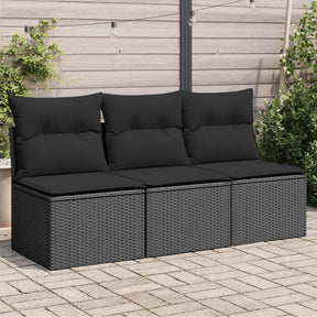 Vidaxl tuinbank met kussens 3-zits zwart poly rattan