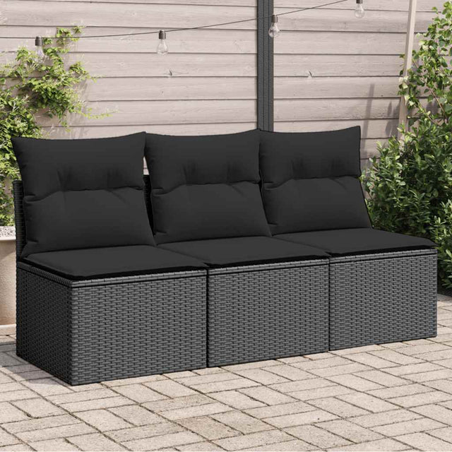 Vidaxl tuinbank met kussens 3-zits zwart poly rattan