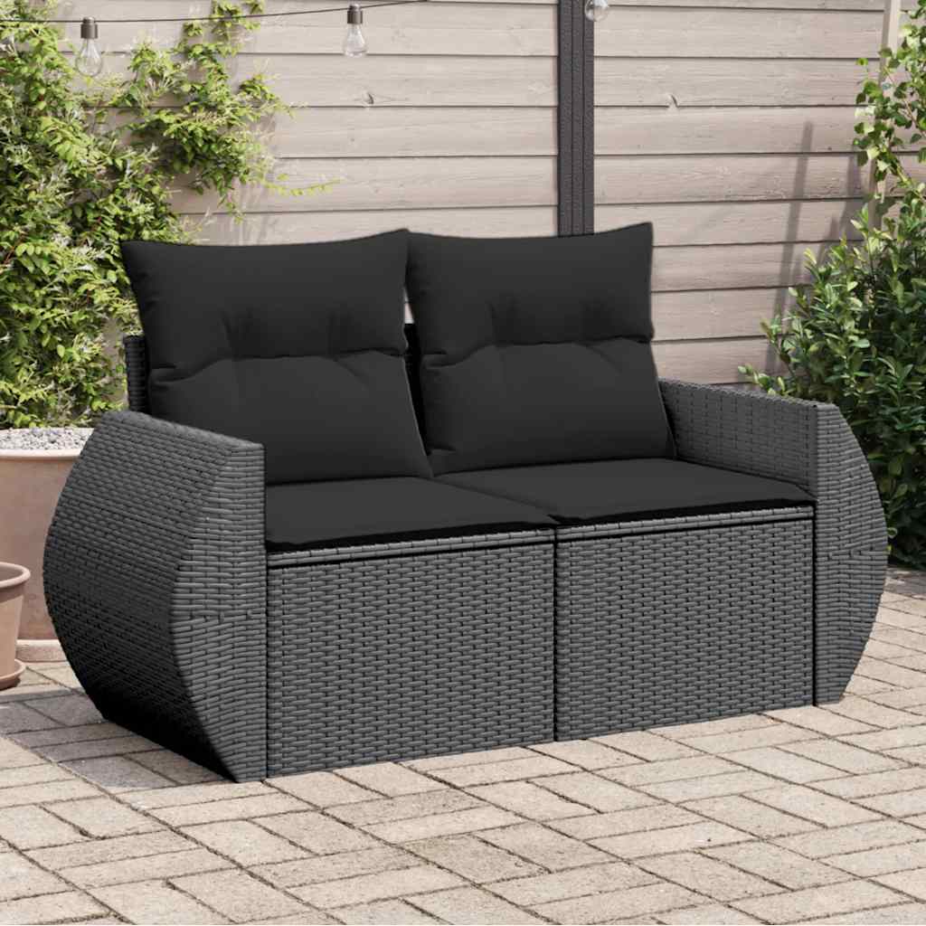 Vidaxl tuinbank met kussens 2-zits zwart poly rattan