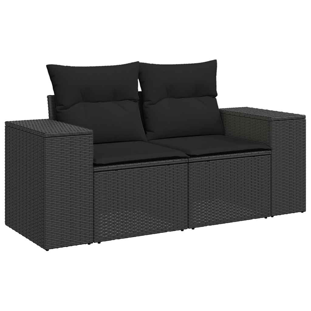 Vidaxl tuinbank met kussens 2-zits zwart poly rattan