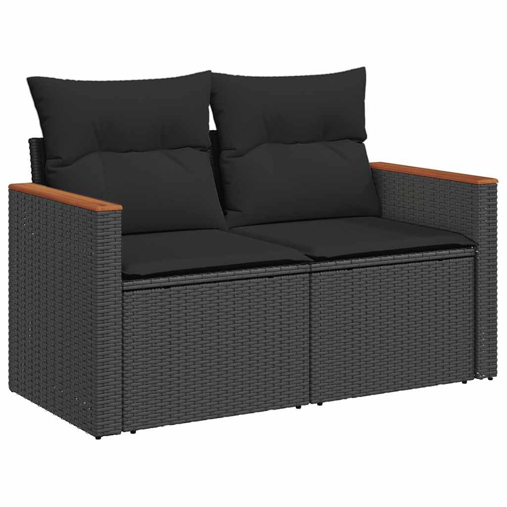 Vidaxl tuinbank 2-zits met kussens poly rattan zwart