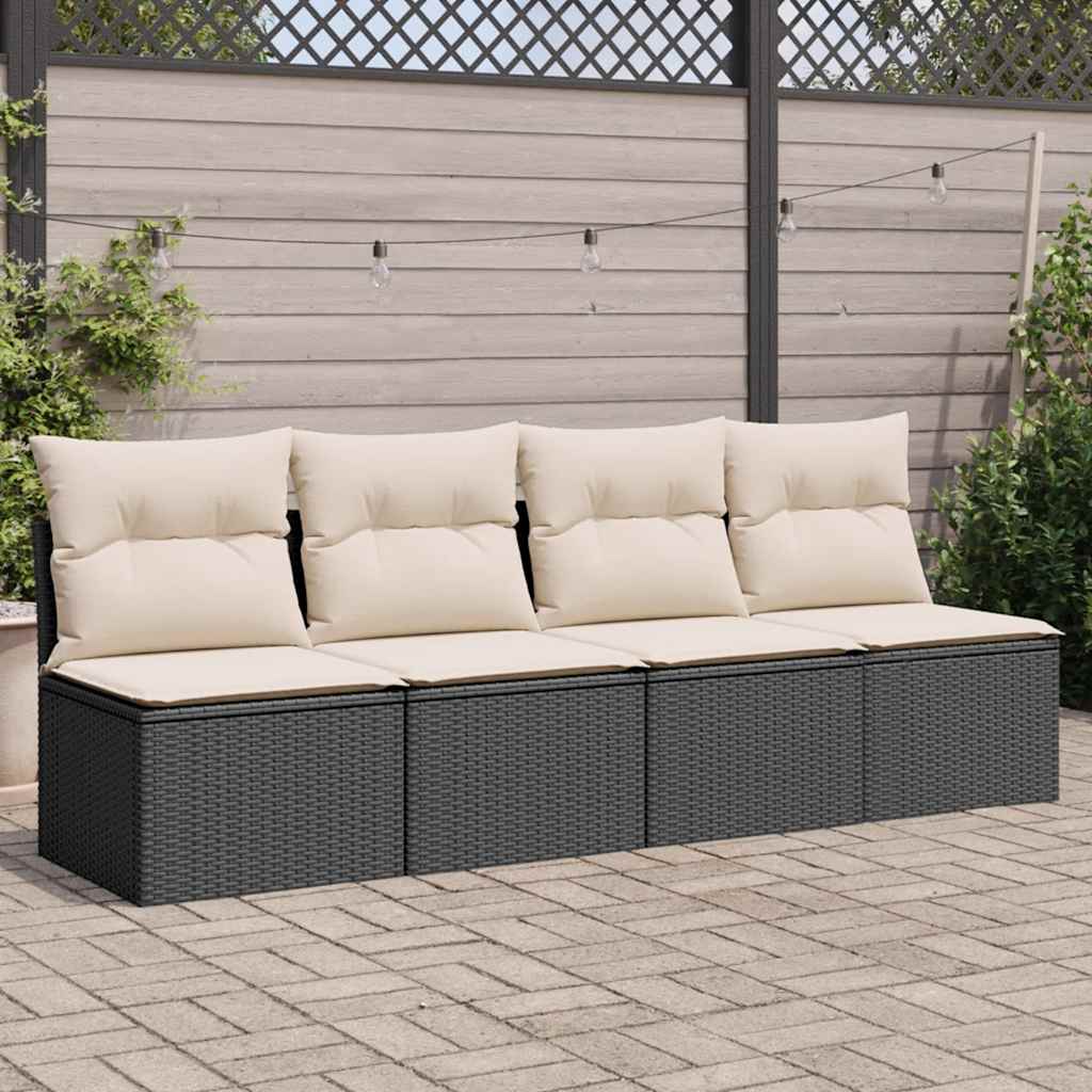 Vidaxl tuinbank 4-zits met kussens poly rattan zwart