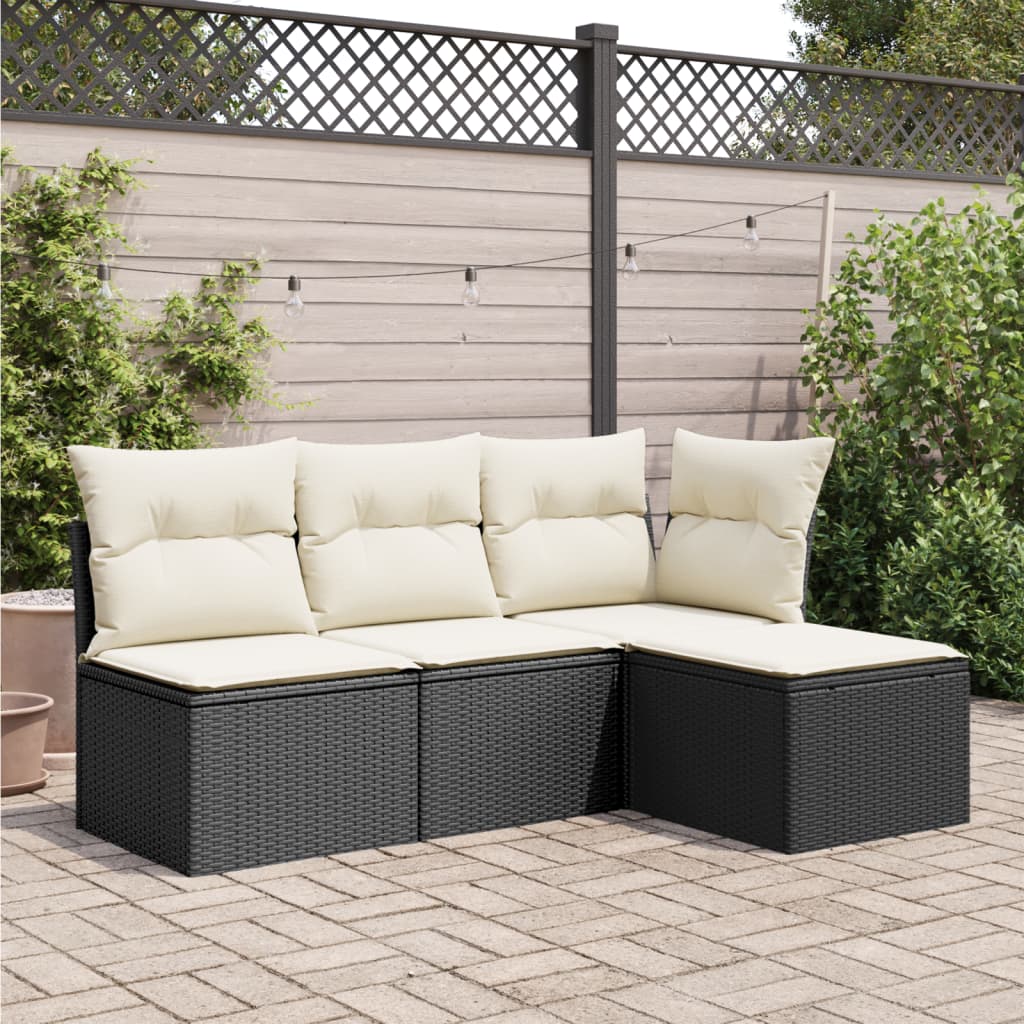 Vidaxl tuinkruk met kussen 55x55x37 cm poly rattan zwart