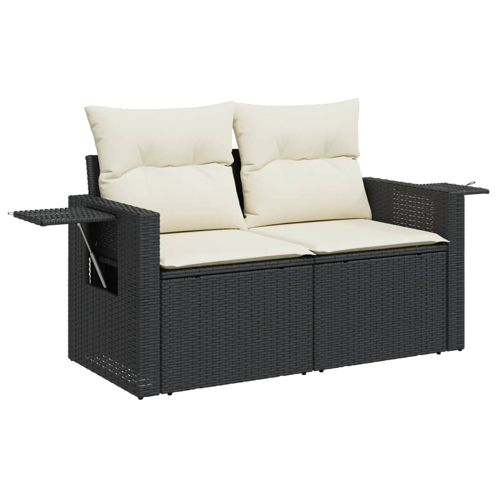 Vidaxl tuinbank 2-zits met kussens poly rattan zwart