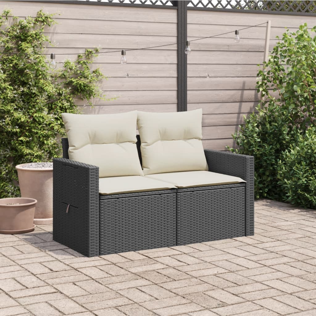 Vidaxl tuinbank 2-zits met kussens poly rattan zwart