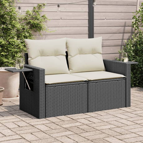 Vidaxl tuinbank 2-zits met kussens poly rattan zwart