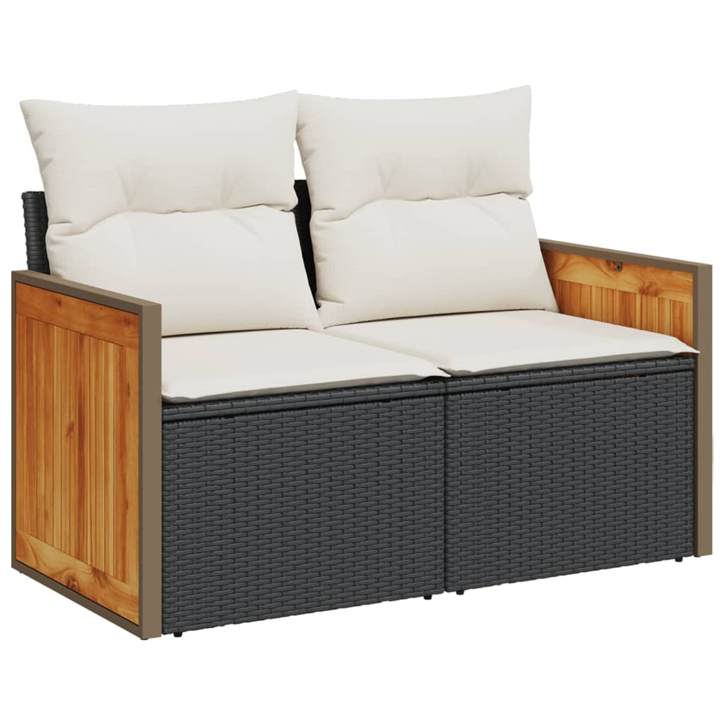 Vidaxl tuinbank 2-zits met kussens poly rattan zwart