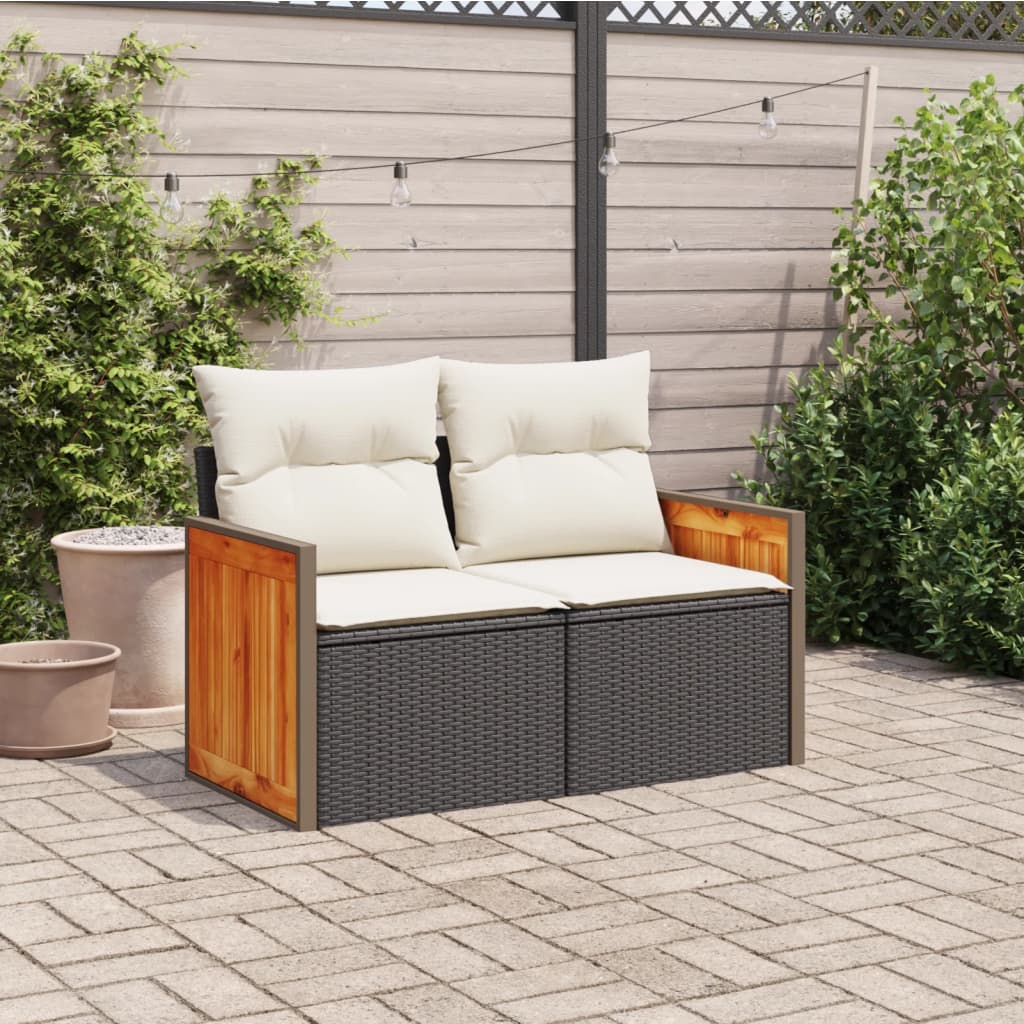 Vidaxl tuinbank 2-zits met kussens poly rattan zwart