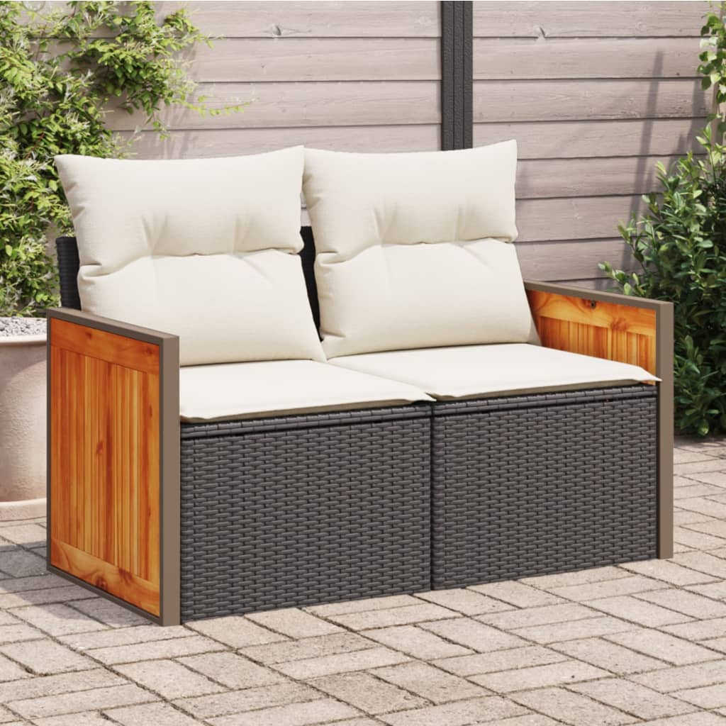 Vidaxl tuinbank 2-zits met kussens poly rattan zwart