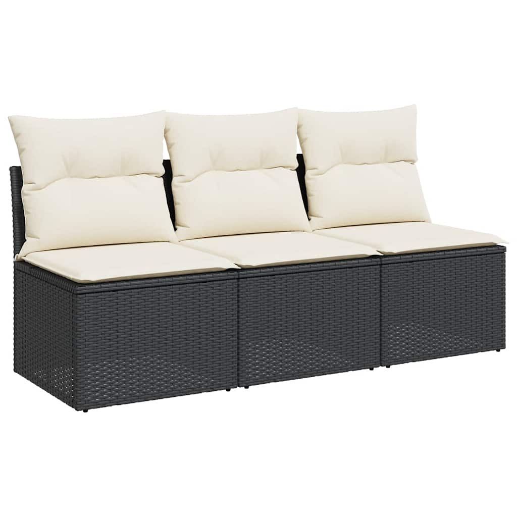 Vidaxl tuinbank 3-zits met kussens poly rattan zwart