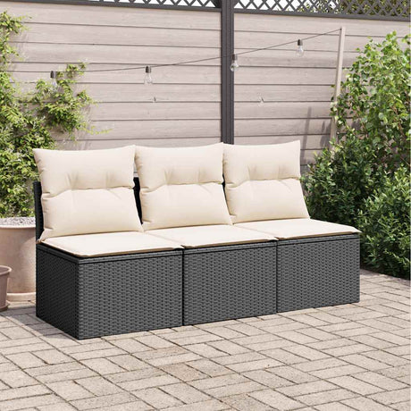 Vidaxl tuinbank 3-zits met kussens poly rattan zwart