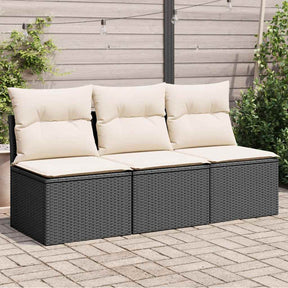 Vidaxl tuinbank 3-zits met kussens poly rattan zwart