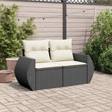 Vidaxl tuinbank 2-zits met kussens poly rattan zwart