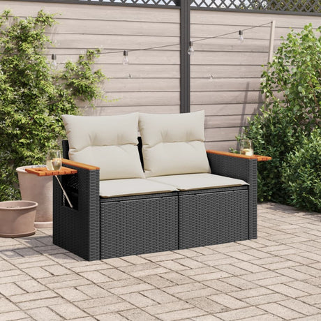 Vidaxl tuinbank 2-zits met kussens poly rattan zwart