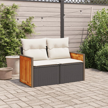 Vidaxl tuinbank 2-zits met kussens poly rattan zwart