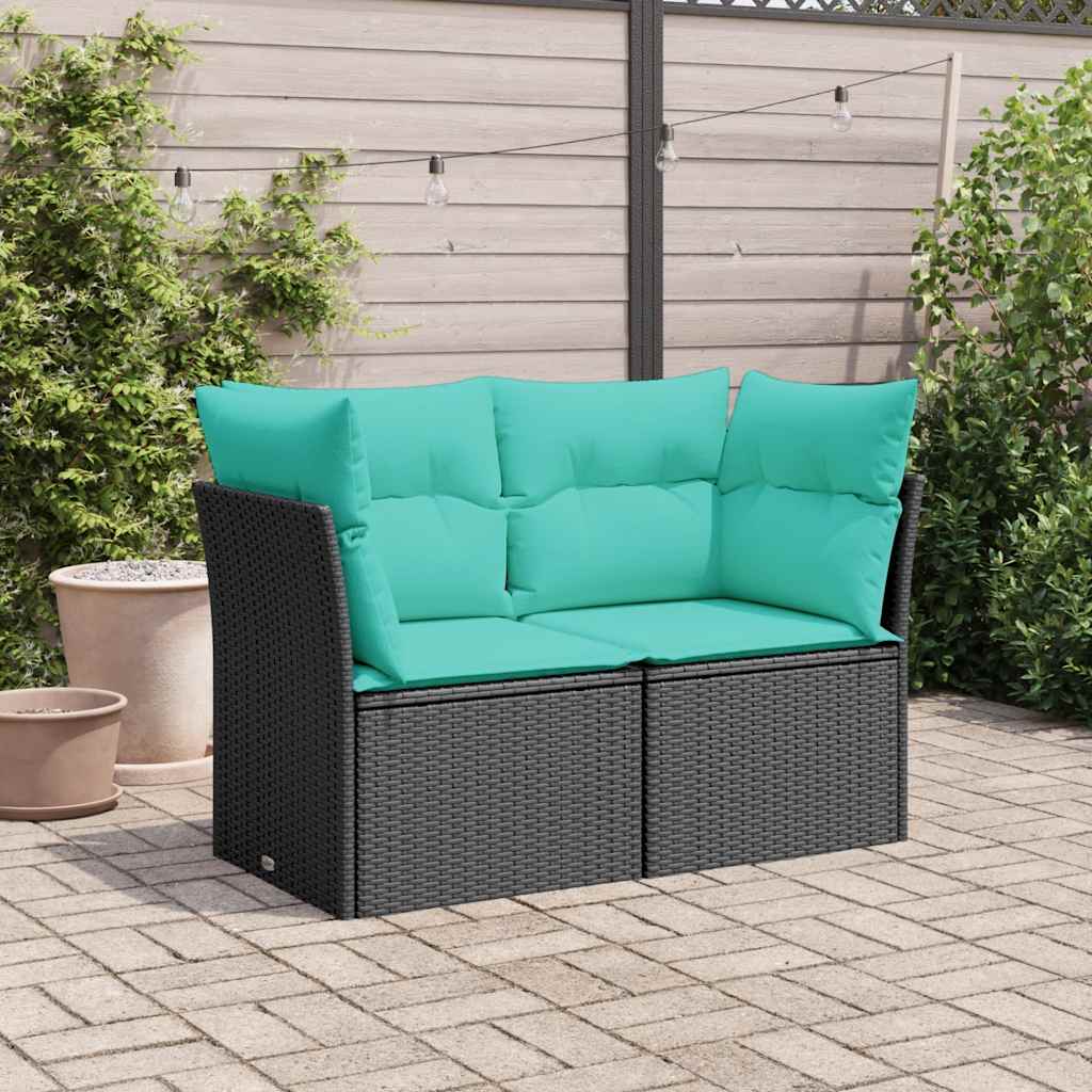 Vidaxl tuinbank 2-zits met kussens poly rattan zwart