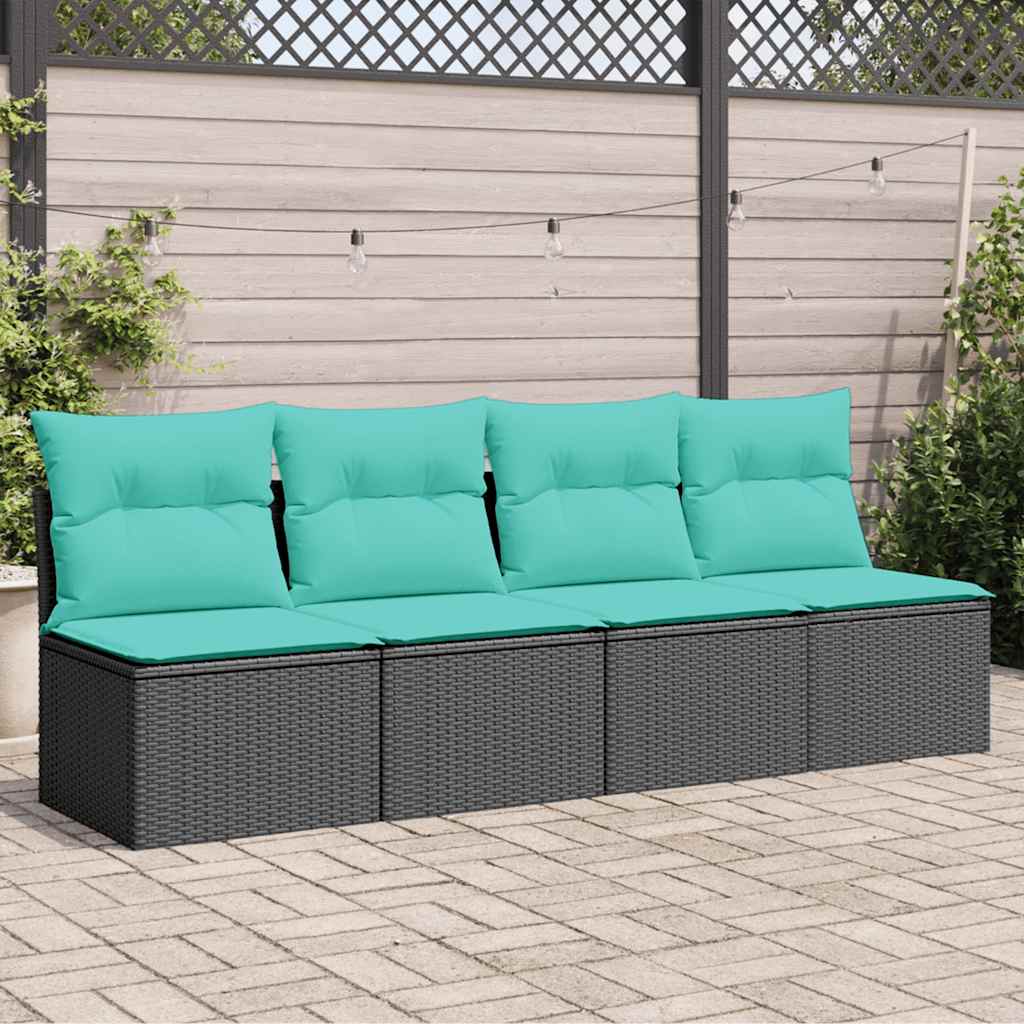 Vidaxl tuinbank 4-zits met kussens poly rattan zwart