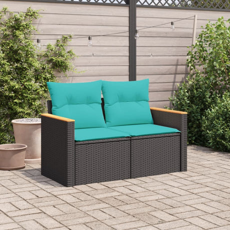 Vidaxl tuinbank met kussens 2-zits poly rattan zwart
