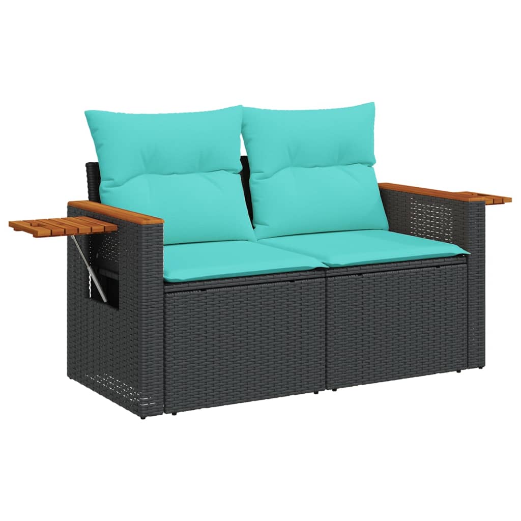 Vidaxl tuinbank met kussens 2-zits poly rattan zwart