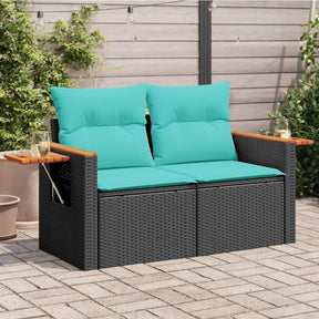 Vidaxl tuinbank met kussens 2-zits poly rattan zwart