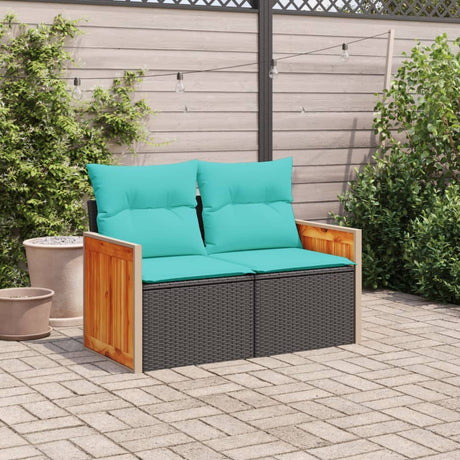 Vidaxl tuinbank met kussens 2-zits poly rattan zwart