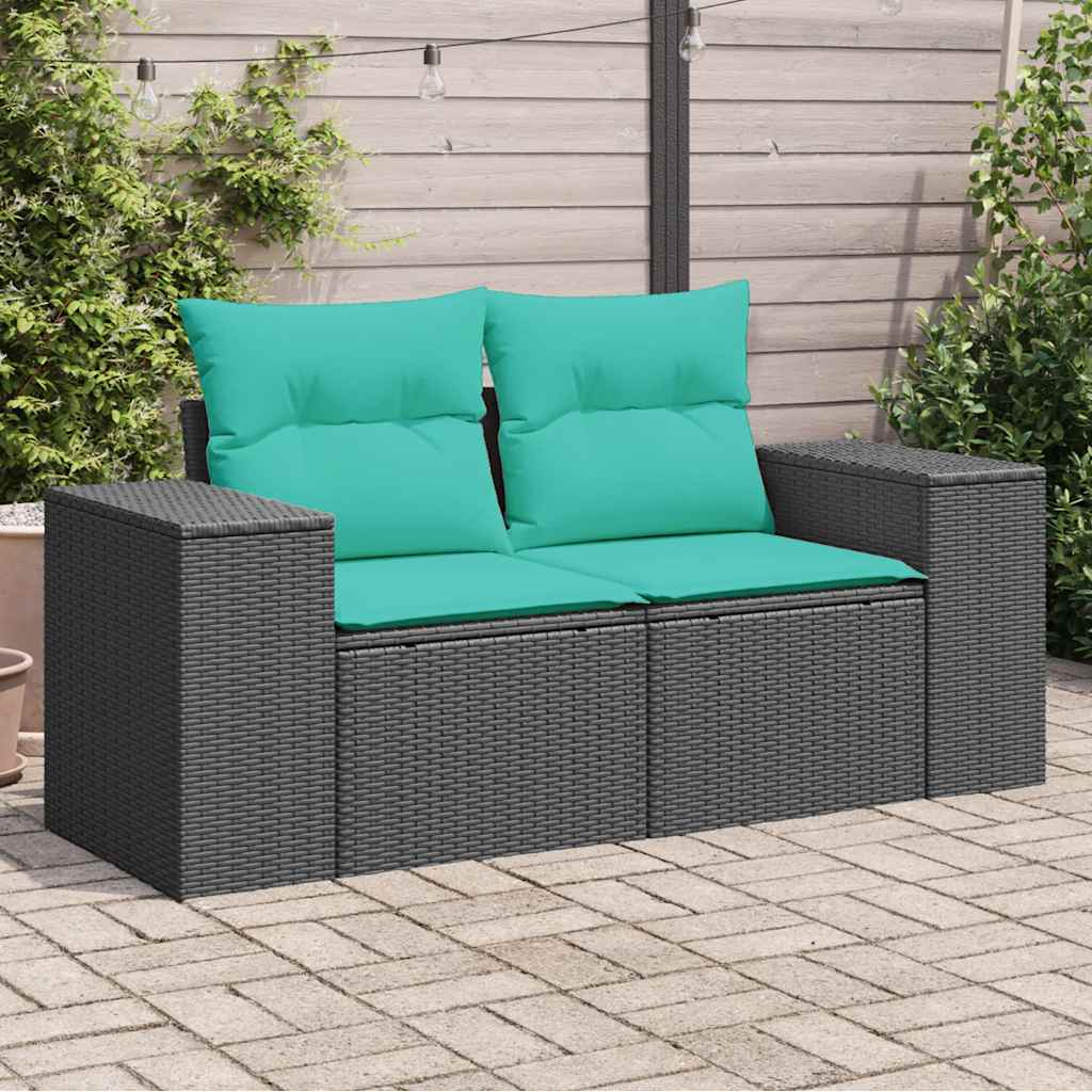 Vidaxl tuinbank 2-zits met kussens poly rattan zwart