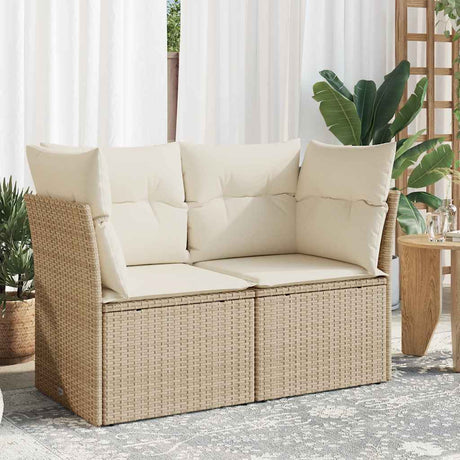 Vidaxl tuinbank 2-zits met kussens poly rattan beige