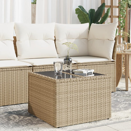 Vidaxl tuintafel met glazen blad 55x55x37 cm poly rattan beige