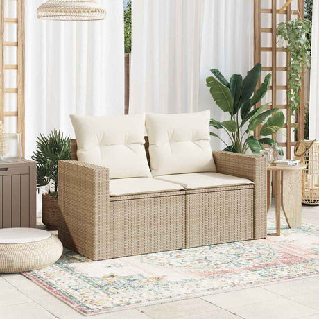 Vidaxl tuinbank 2-zits met kussens poly rattan beige