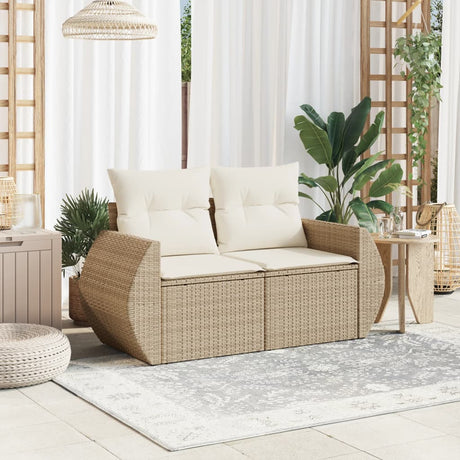 Vidaxl tuinbank 2-zits met kussens poly rattan beige
