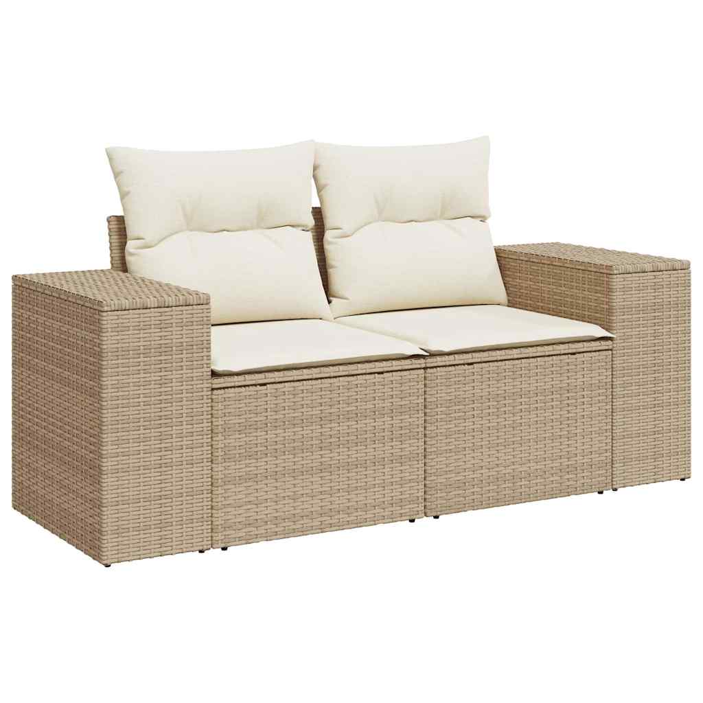 Vidaxl tuinbank 2-zits met kussens poly rattan beige