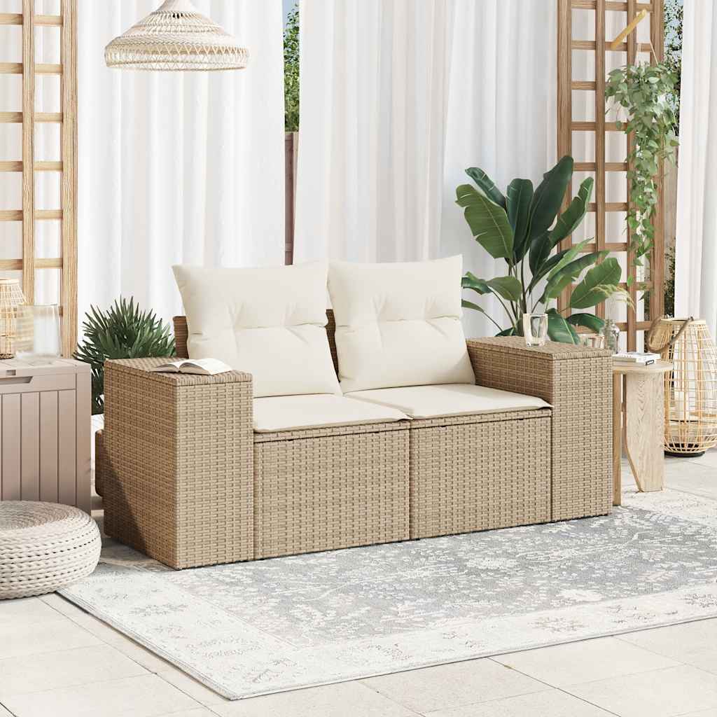 Vidaxl tuinbank 2-zits met kussens poly rattan beige