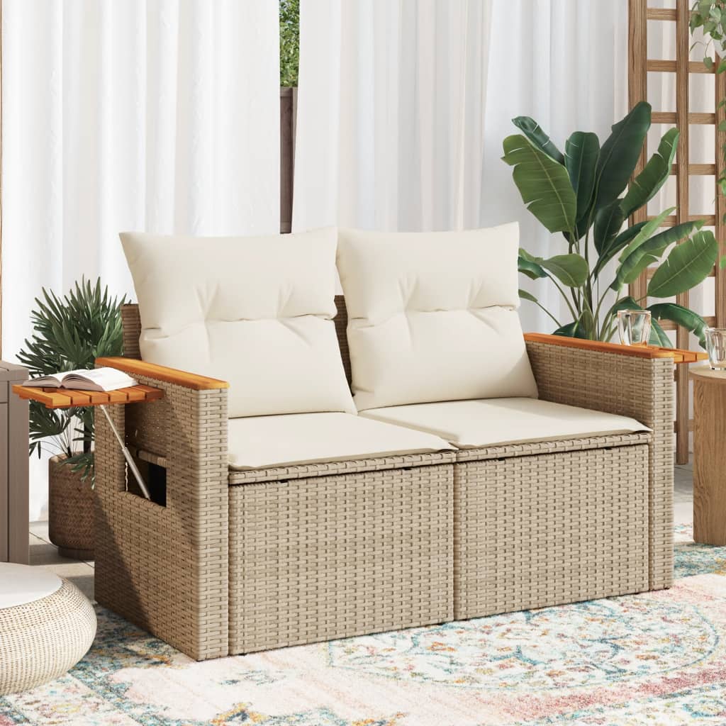 Vidaxl tuinbank 2-zits met kussens poly rattan beige