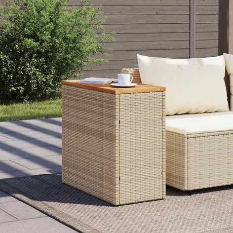 Vidaxl tuinbijzettafel met houten blad 58x27,5x55 cm poly rattan beige