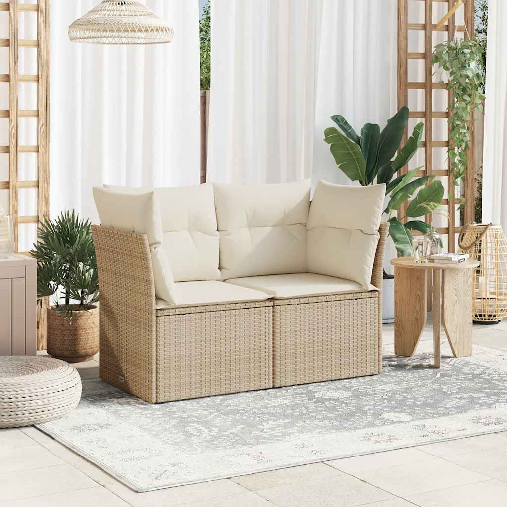 Vidaxl tuinbank 2-zits met kussens poly rattan beige