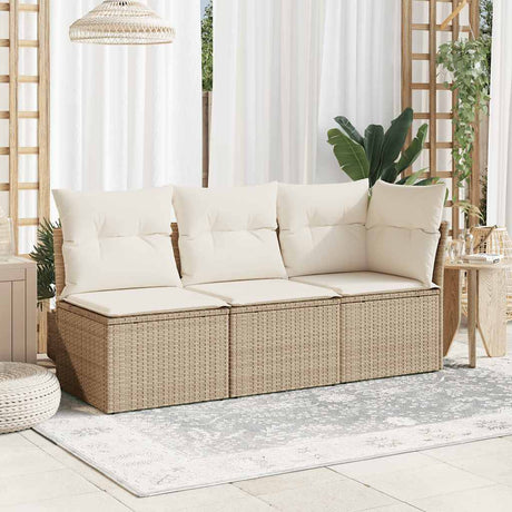 Vidaxl tuinbank 3-zits met kussens poly rattan beige