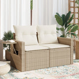 Vidaxl tuinbank 2-zits met kussens poly rattan beige