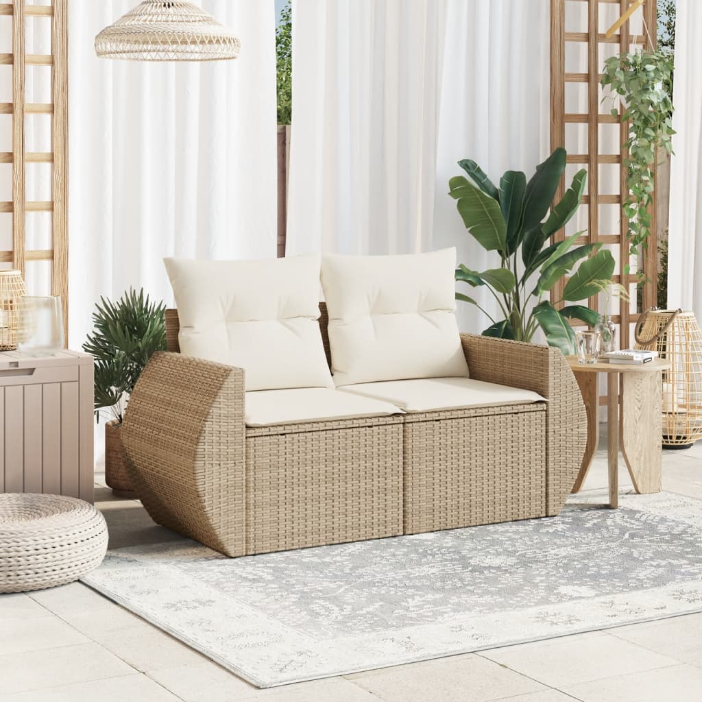 Vidaxl tuinbank 2-zits met kussens poly rattan beige