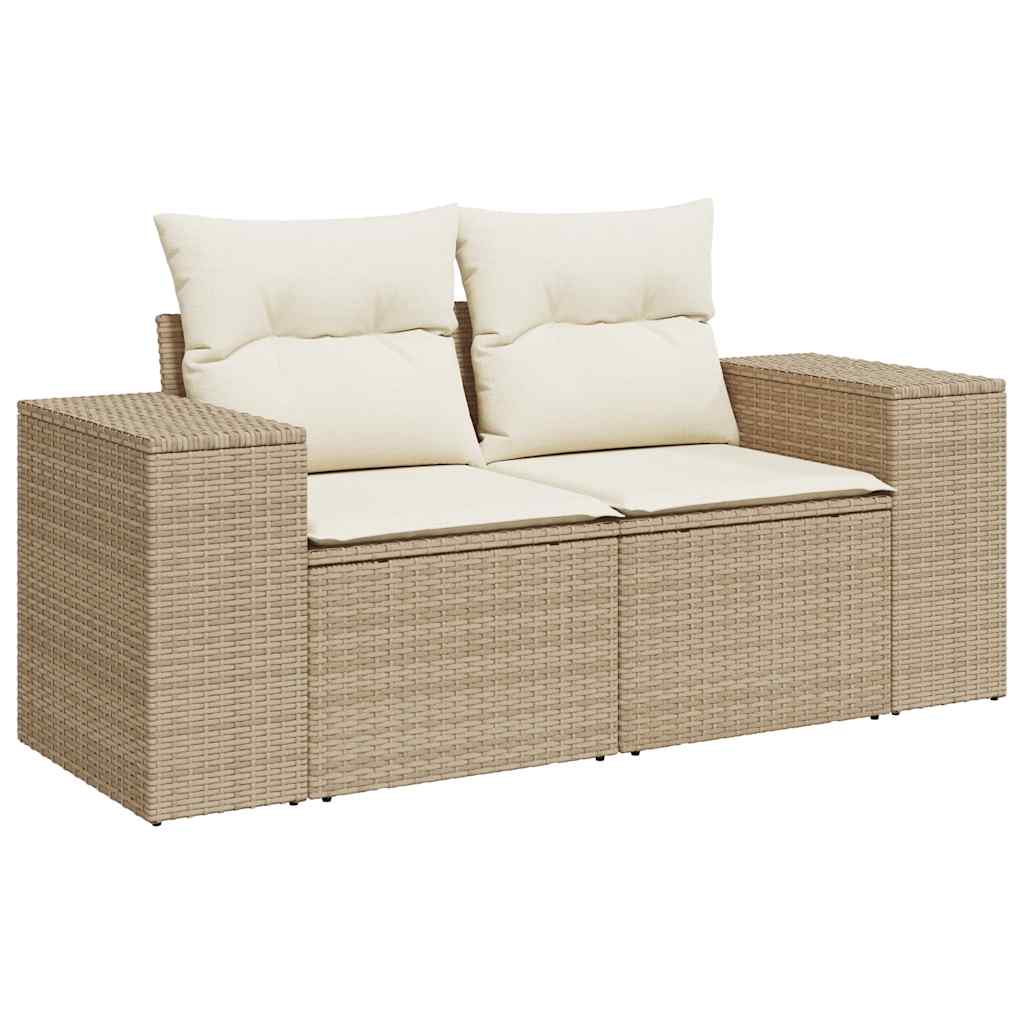 Vidaxl tuinbank 2-zits met kussens poly rattan beige