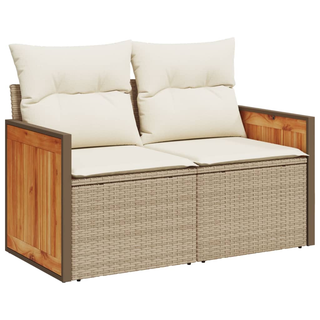 Vidaxl tuinbank 2-zits met kussens poly rattan beige